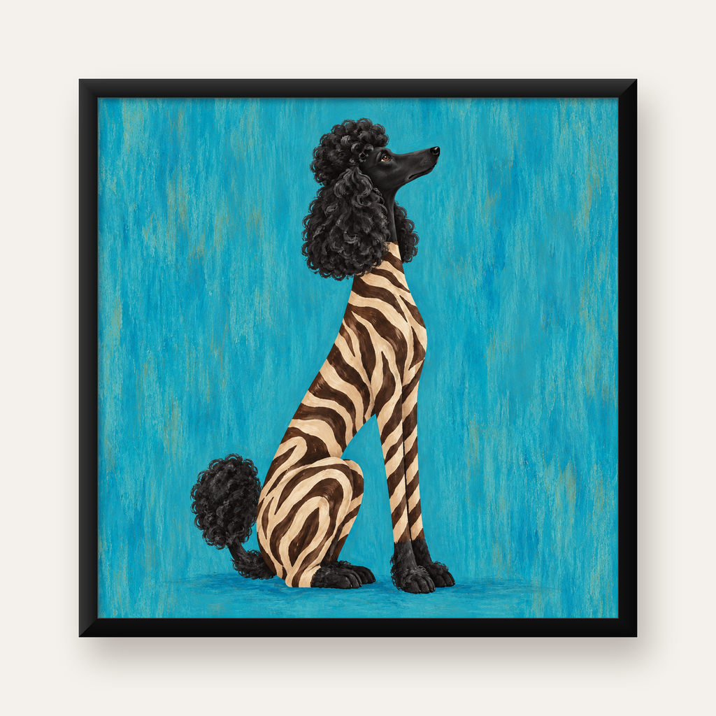 Zebra Desenli Kaniş Köpeği Dijital Sanat Poster — Kare baskı, düz siyah çerçeveli duvar posteri