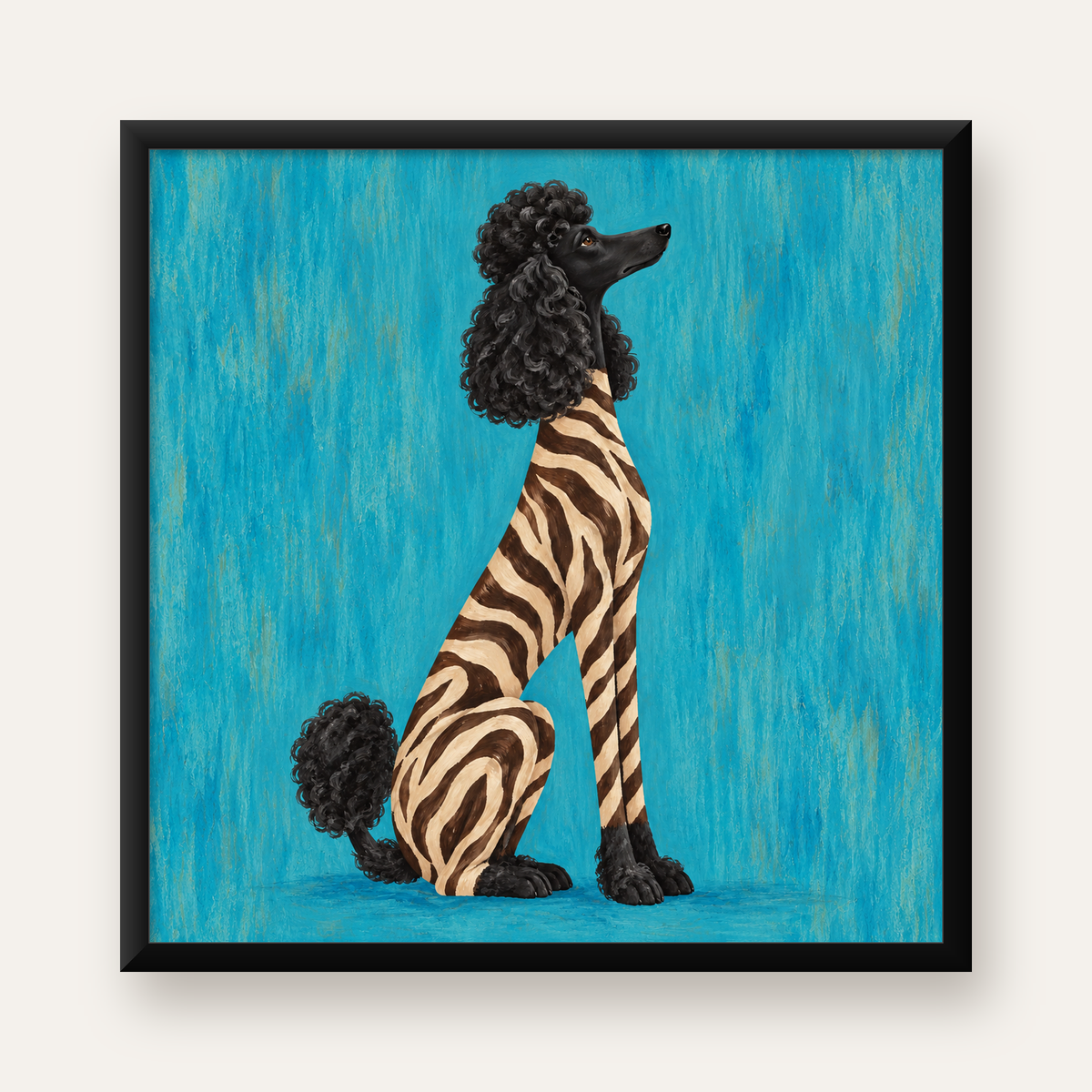 Zebra Desenli Kaniş Köpeği Dijital Sanat Poster — Kare baskı, düz siyah çerçeveli duvar posteri