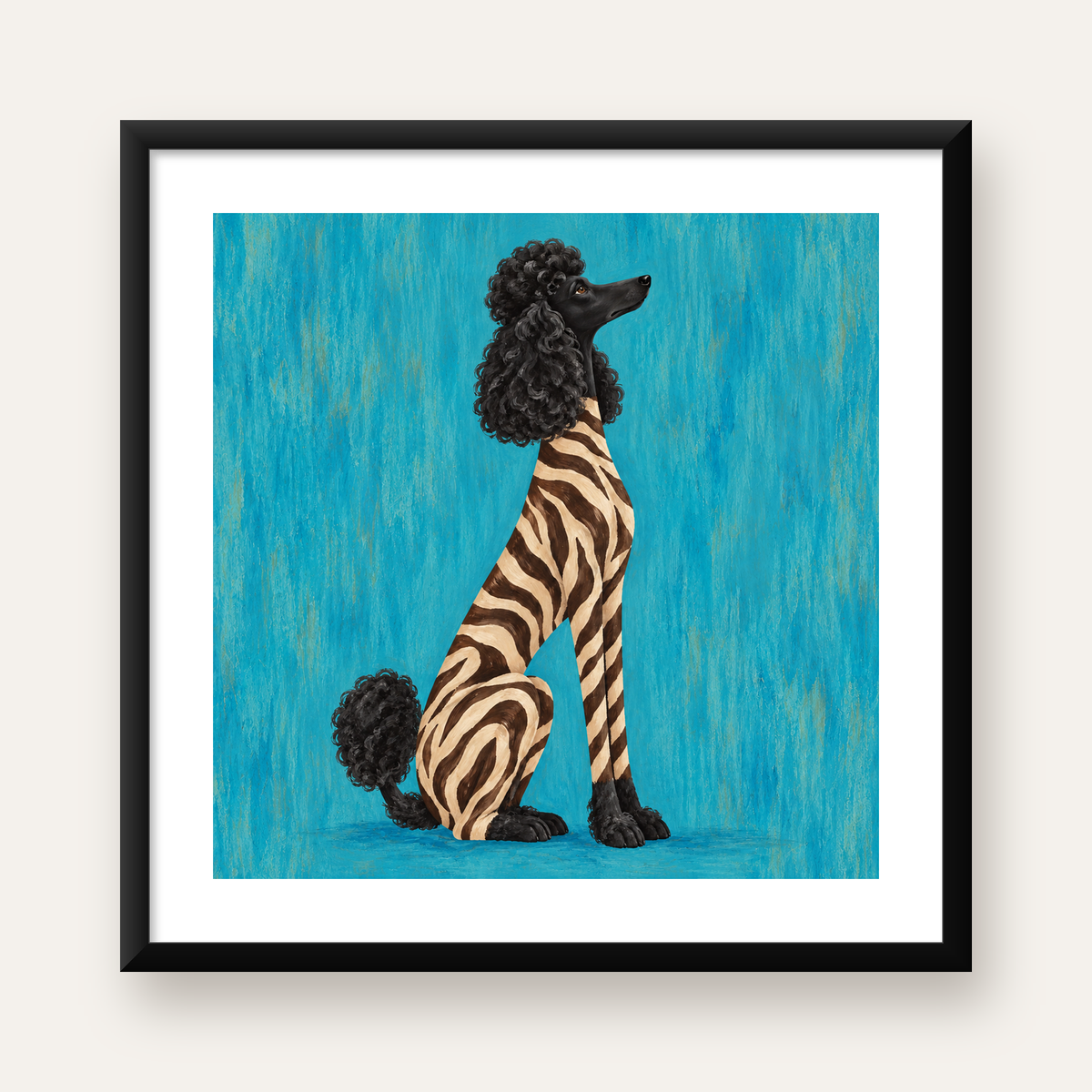 Zebra Desenli Kaniş Köpeği Dijital Sanat Poster — Kare baskı, beyaz kenar boşluklu