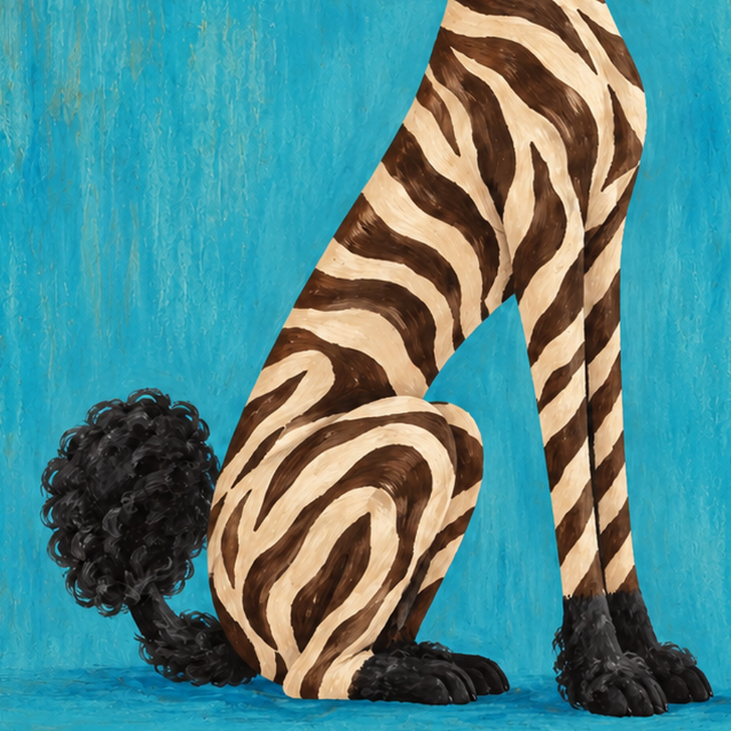 Zebra Desenli Kaniş Köpeği Dijital Sanat Poster — baskının yakın çekimi, kâğıt dokusu ve renk detayı