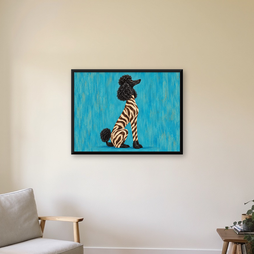 Zebra Desenli Kaniş Köpeği Dijital Sanat Poster — Yatay baskı, çerçeveli hâliyle bir ev duvarında