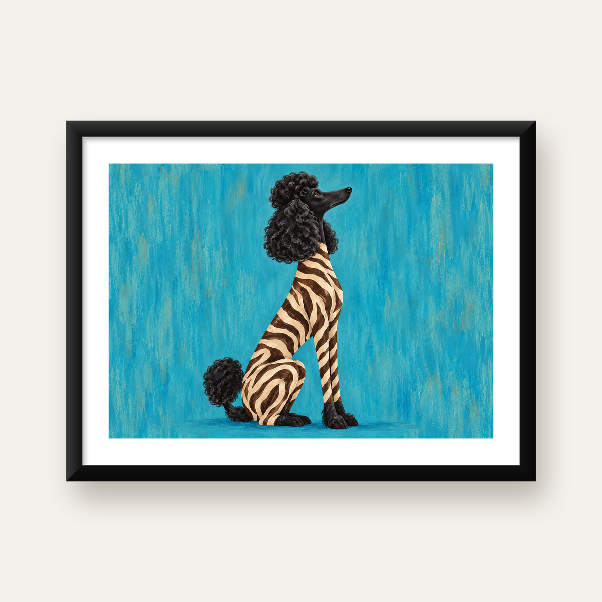 Zebra Desenli Kaniş Köpeği Dijital Sanat Poster — Yatay baskı, beyaz kenar boşluklu