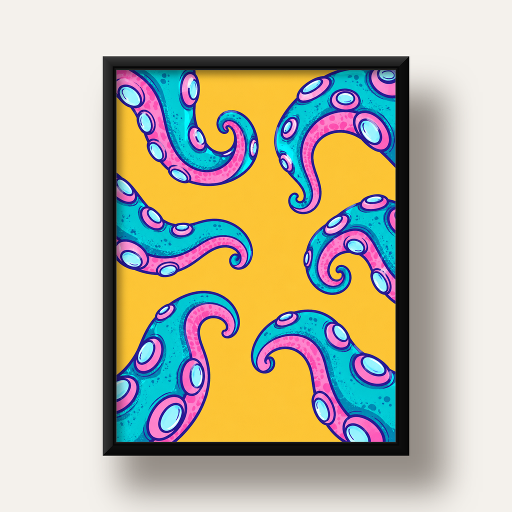 Renkli Ahtapot Kolları Poster – Canlı Dijital Sanat Baskısı — siyah derin çerçeveli