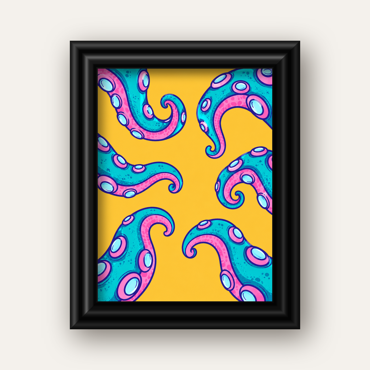 Renkli Ahtapot Kolları Poster – Canlı Dijital Sanat Baskısı — siyah galeri çerçeveli