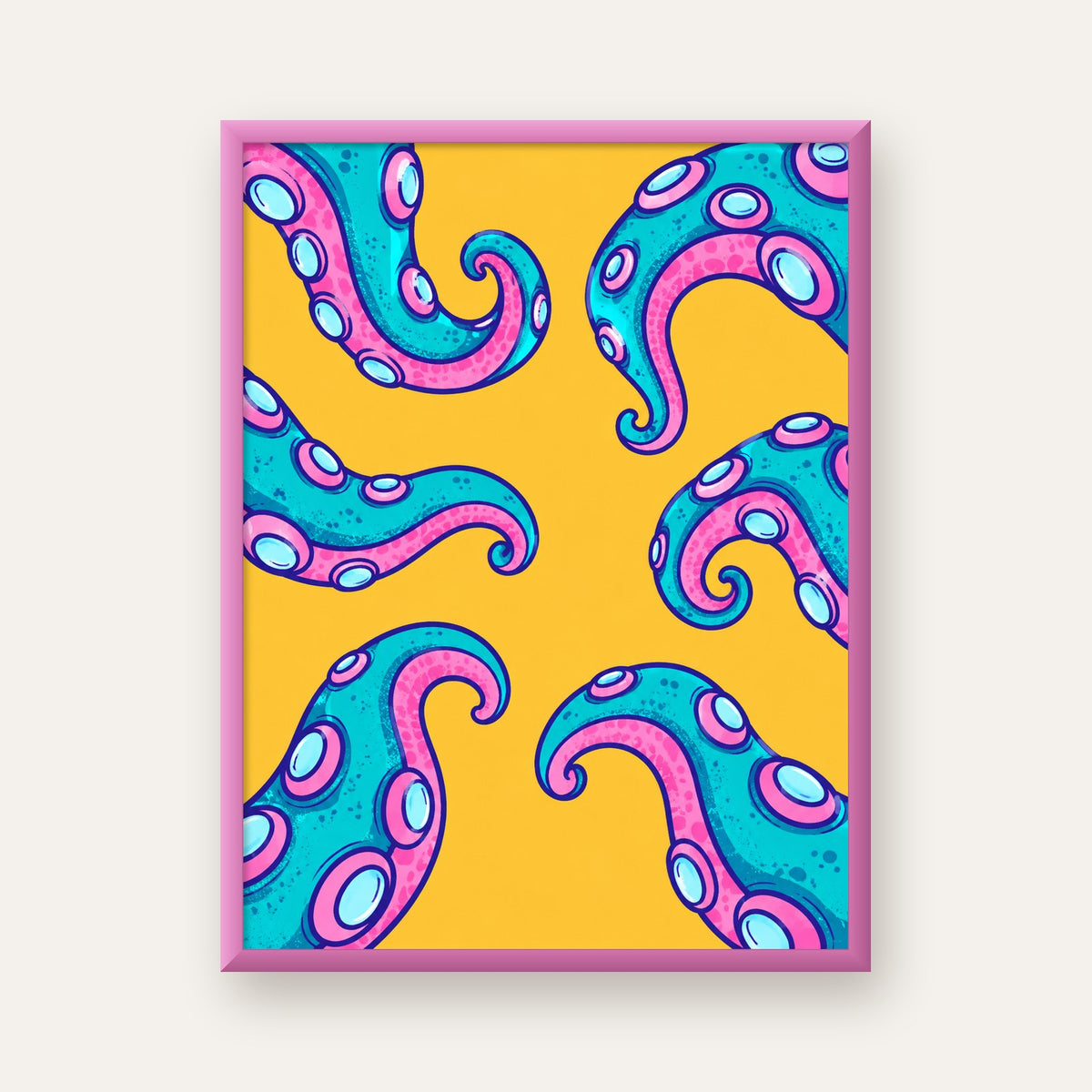 Renkli Ahtapot Kolları Poster – Canlı Dijital Sanat Baskısı — pembe çerçeveli