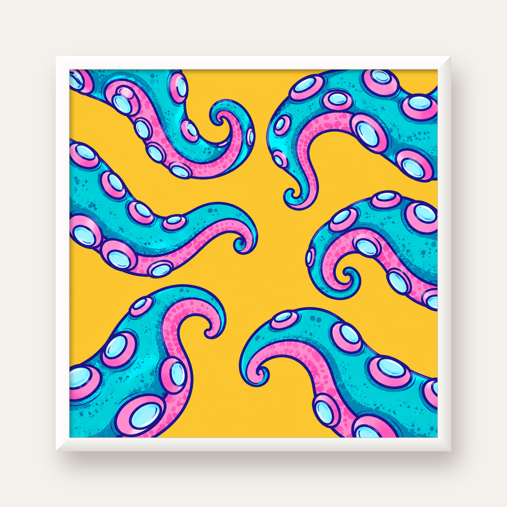 Renkli Ahtapot Kolları Poster – Canlı Dijital Sanat Baskısı — beyaz çerçeveli kare poster