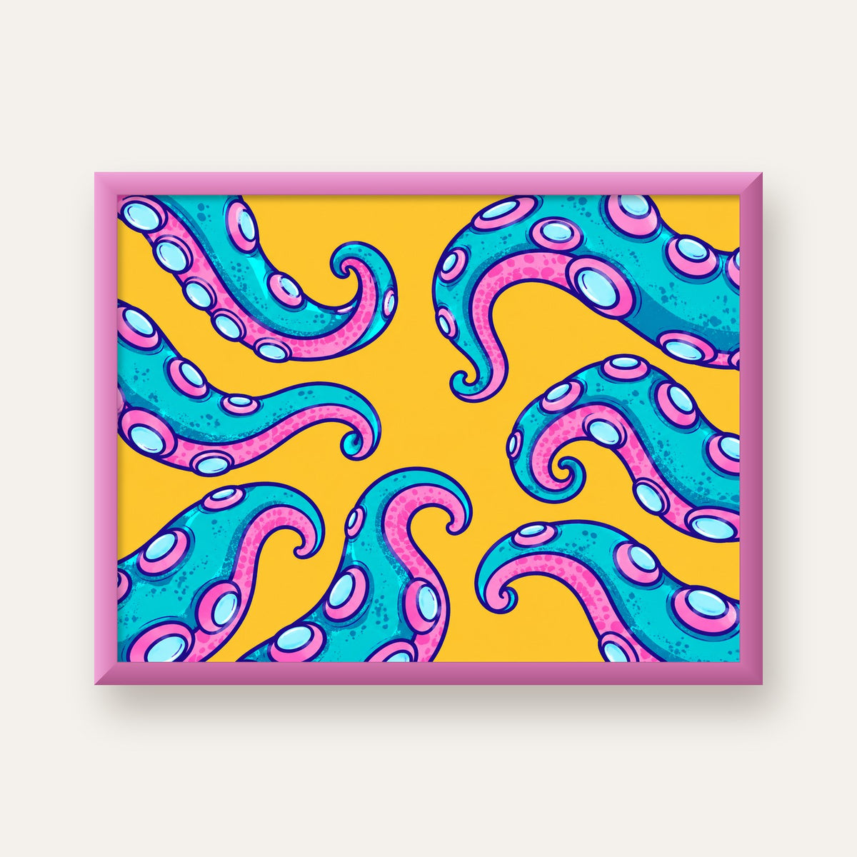 Renkli Ahtapot Kolları Poster – Canlı Dijital Sanat Baskısı — pembe çerçeveli