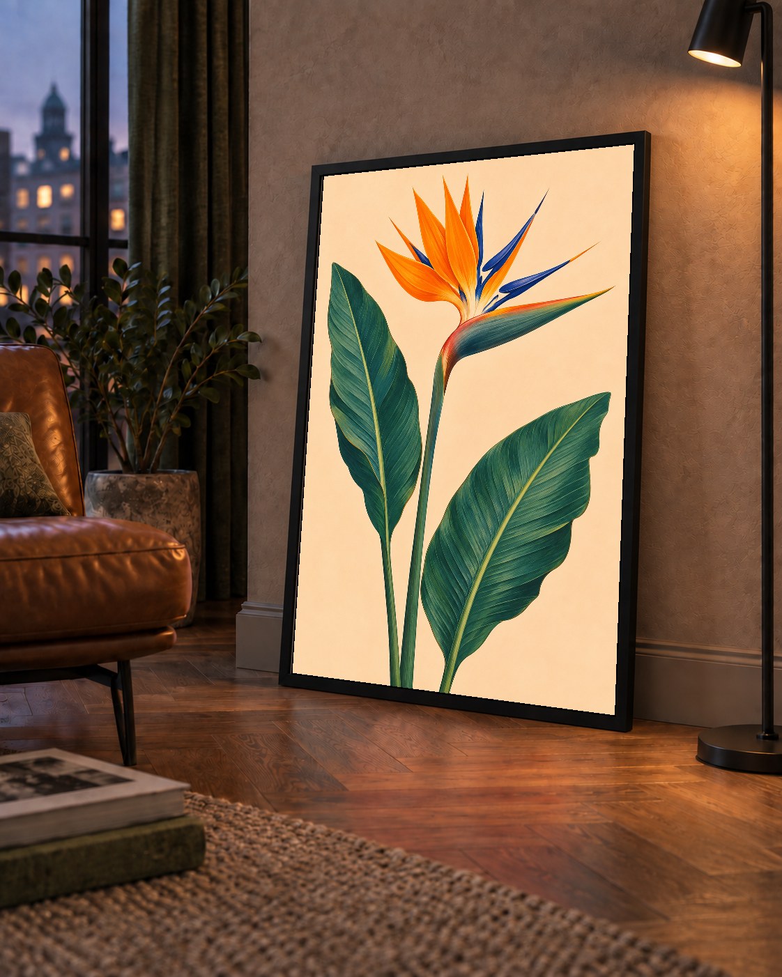 Turuncu Cennet Kuşu Çiçeği Poster – Canlı Botanik Sanat Baskısı