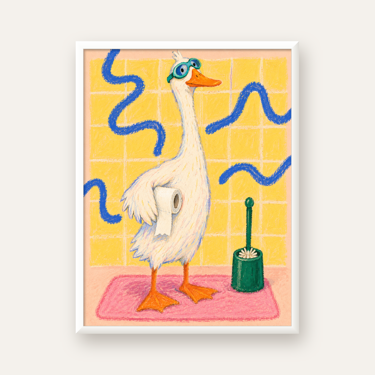 Komik Banyo Ördeği Poster – Pastel Mizahi Duvar Sanatı — beyaz çerçeveli dikey poster
