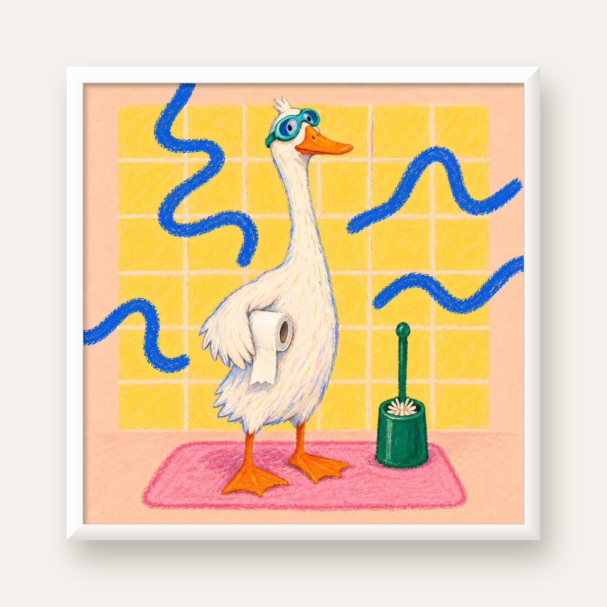 Komik Banyo Ördeği Poster – Pastel Mizahi Duvar Sanatı — beyaz çerçeveli kare poster