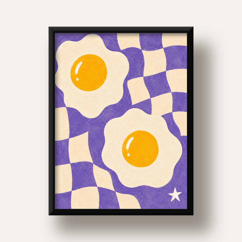 Retro Yumurta İllüstrasyonu Poster – Modern ve Neşeli Duvar Dekoru — siyah derin çerçeveli
