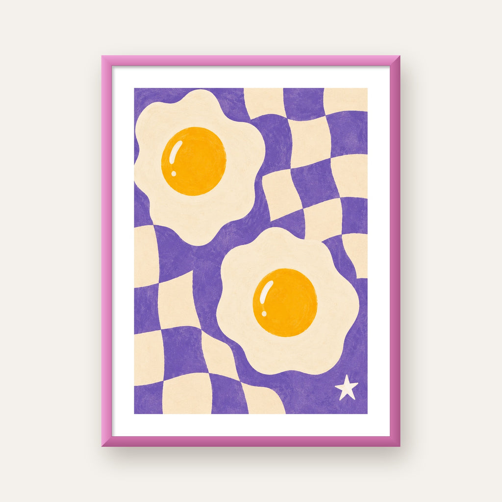 Retro Yumurta İllüstrasyonu Poster – Modern ve Neşeli Duvar Dekoru — pembe çerçeveli paspartulu