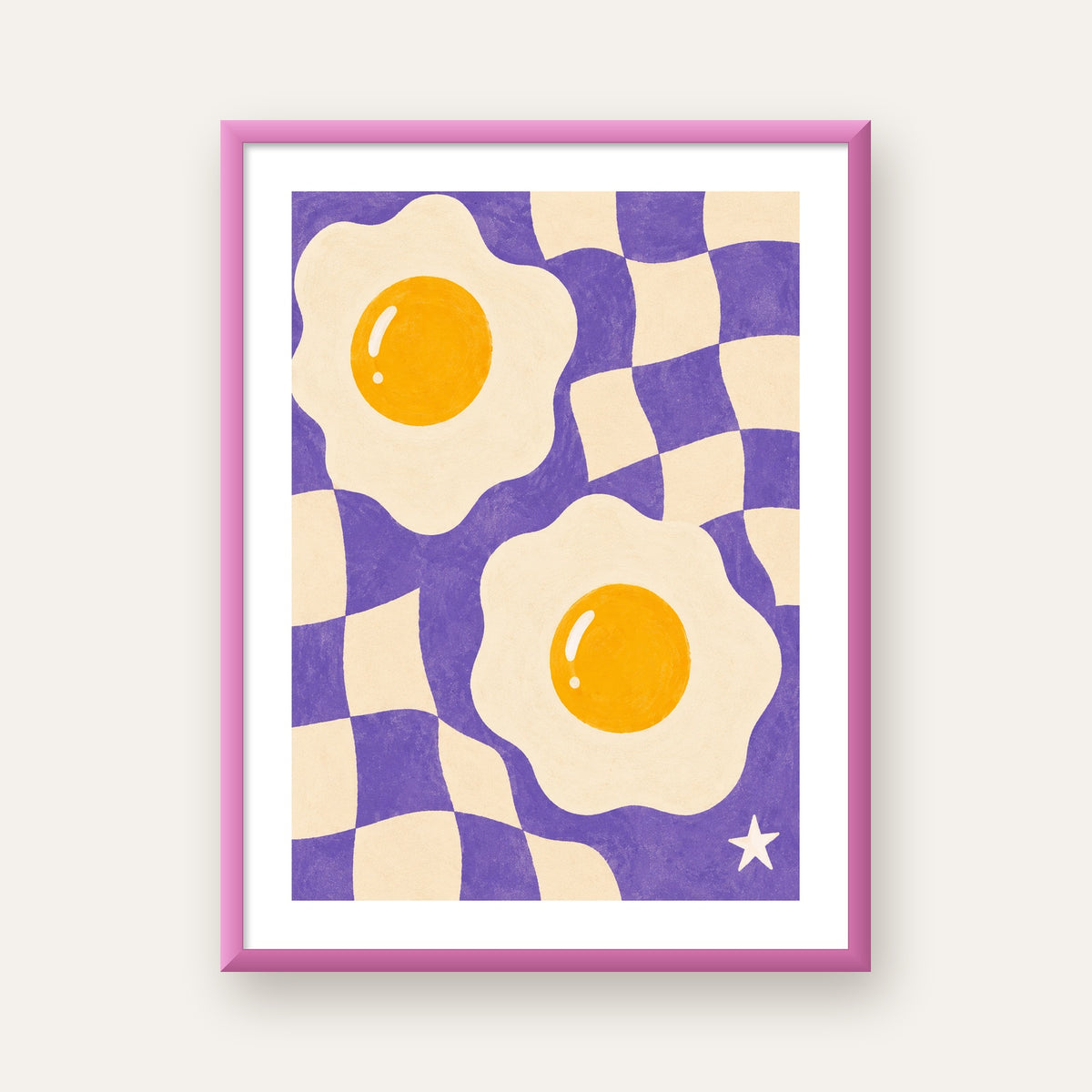 Retro Yumurta İllüstrasyonu Poster – Modern ve Neşeli Duvar Dekoru — pembe çerçeveli paspartulu