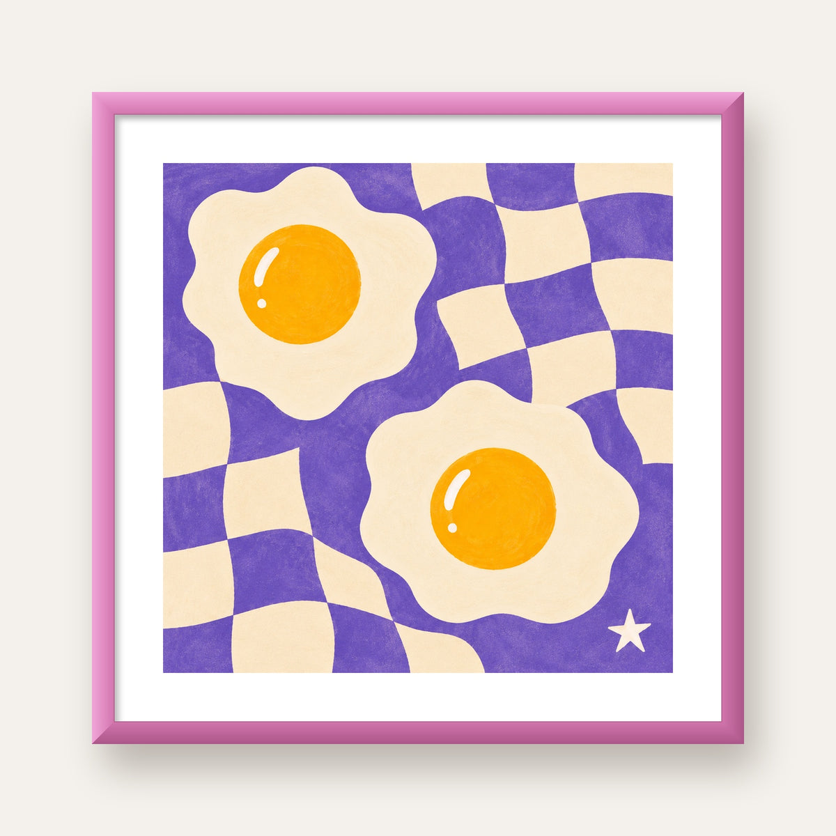 Retro Yumurta İllüstrasyonu Poster – Modern ve Neşeli Duvar Dekoru — pembe çerçeveli paspartulu