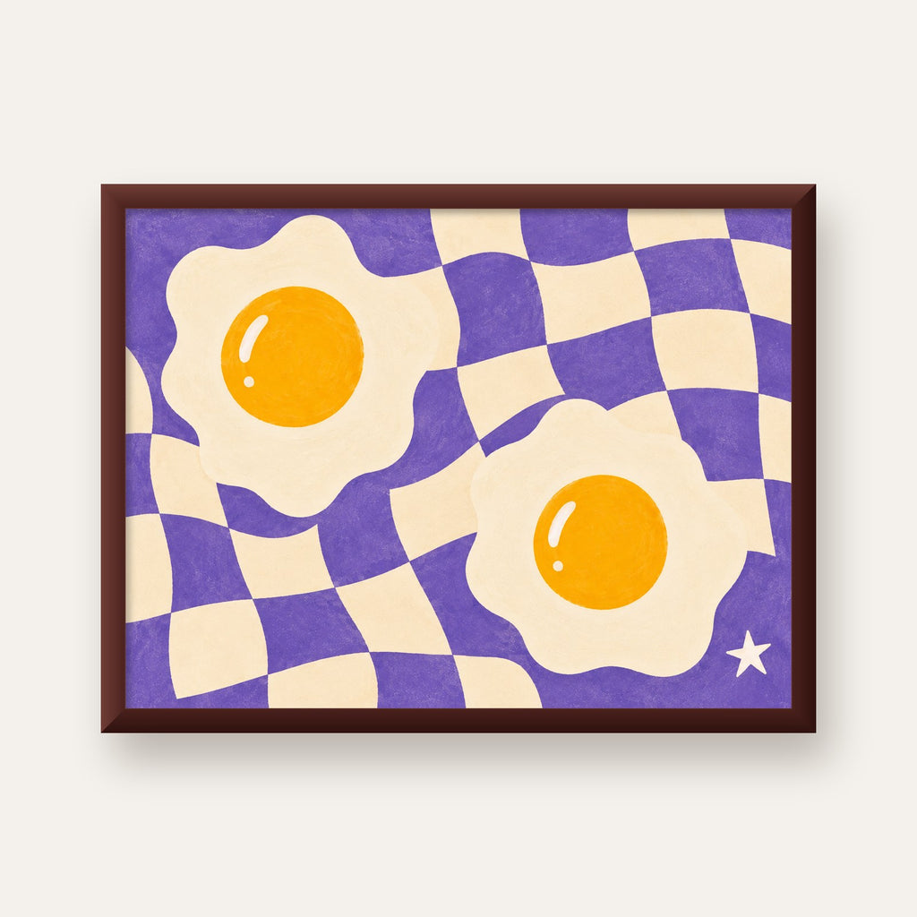 Retro Yumurta İllüstrasyonu Poster – Modern ve Neşeli Duvar Dekoru — ceviz çerçeveli