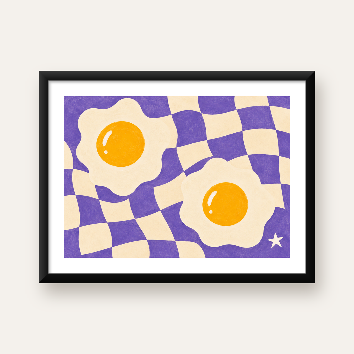 Retro Yumurta İllüstrasyonu Poster – Modern ve Neşeli Duvar Dekoru — Yatay baskı, beyaz paspartulu