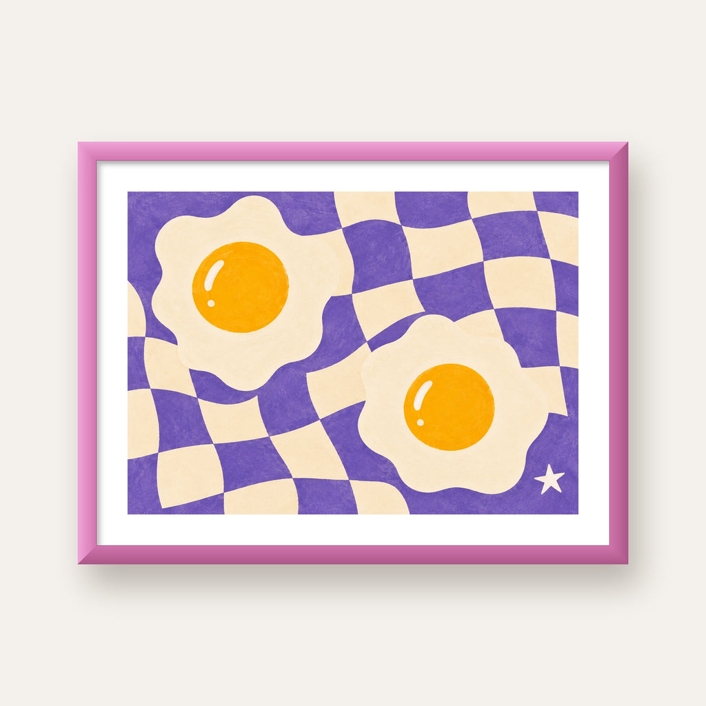 Retro Yumurta İllüstrasyonu Poster – Modern ve Neşeli Duvar Dekoru — pembe çerçeveli paspartulu