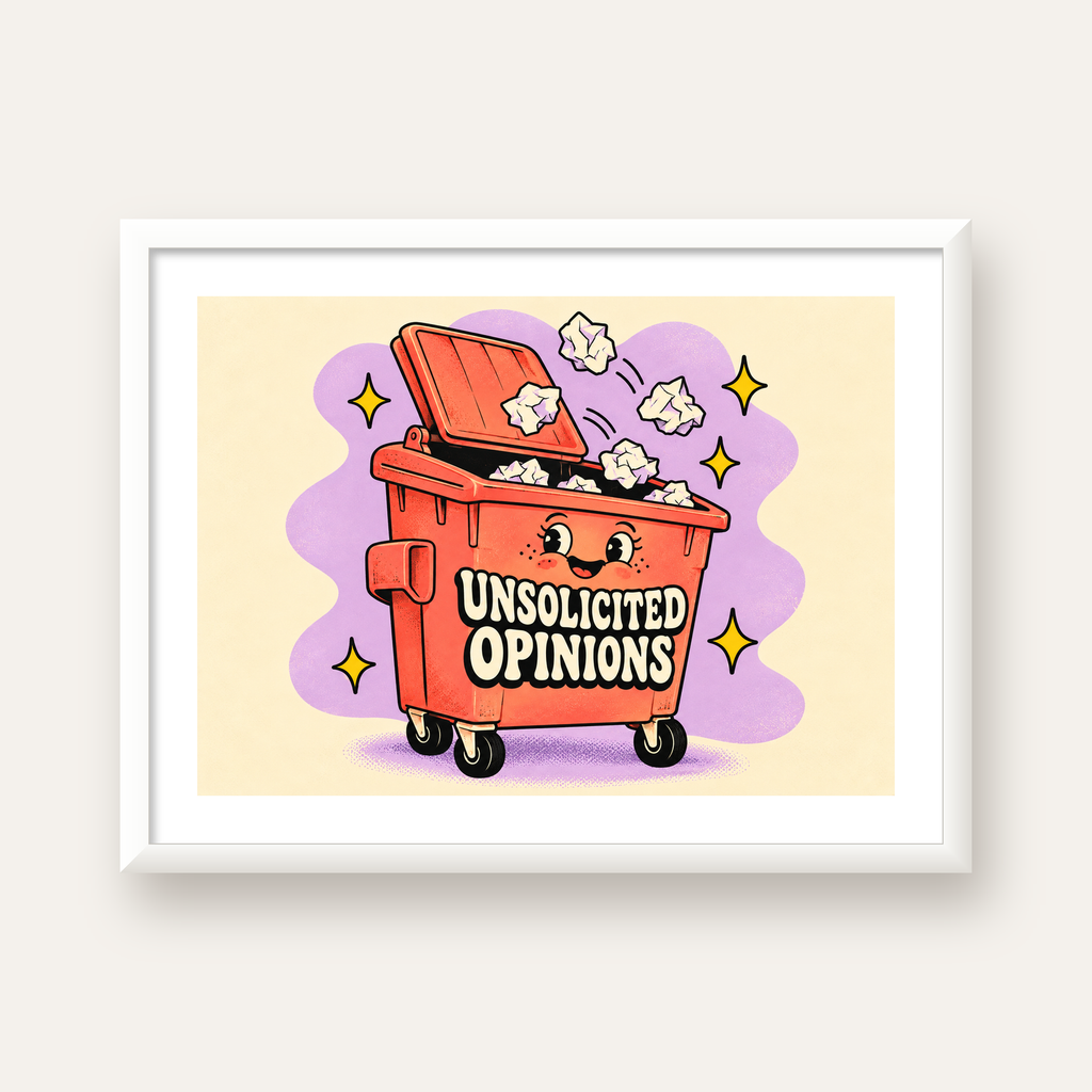 Unsolicited Opinions — Konteyner — beyaz çerçeveli yatay poster