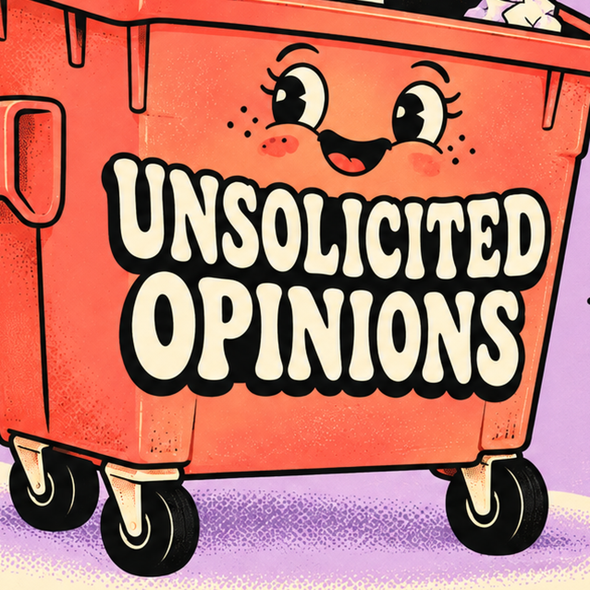 Karikatür Çöp Kutusu Poster – Unsolicited Opinions Yazılı — baskının yakın çekimi, kâğıt dokusu ve renk detayı