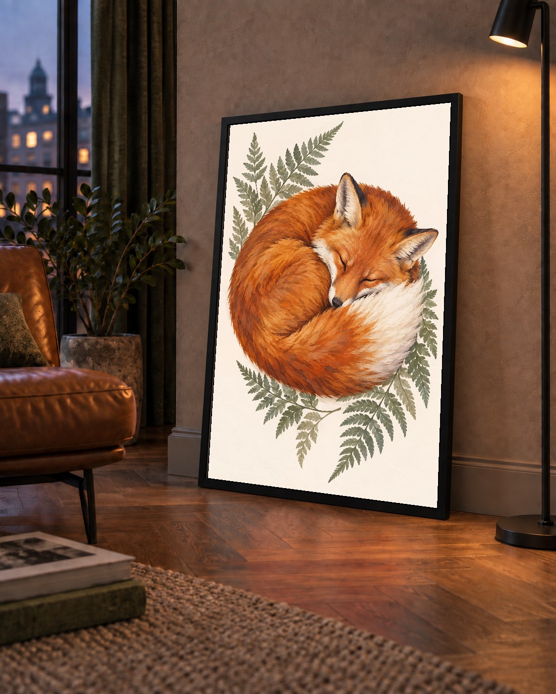 Uyuyan Tilki ve Eğreltiotu Suluboya Poster Baskı
