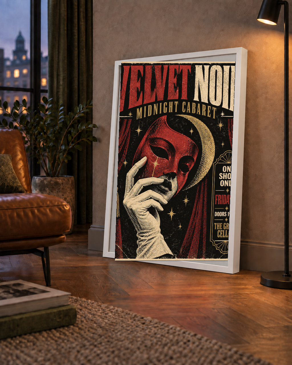 Gece Kabare Maskesi Vintage Poster – Retro Sanat Baskısı