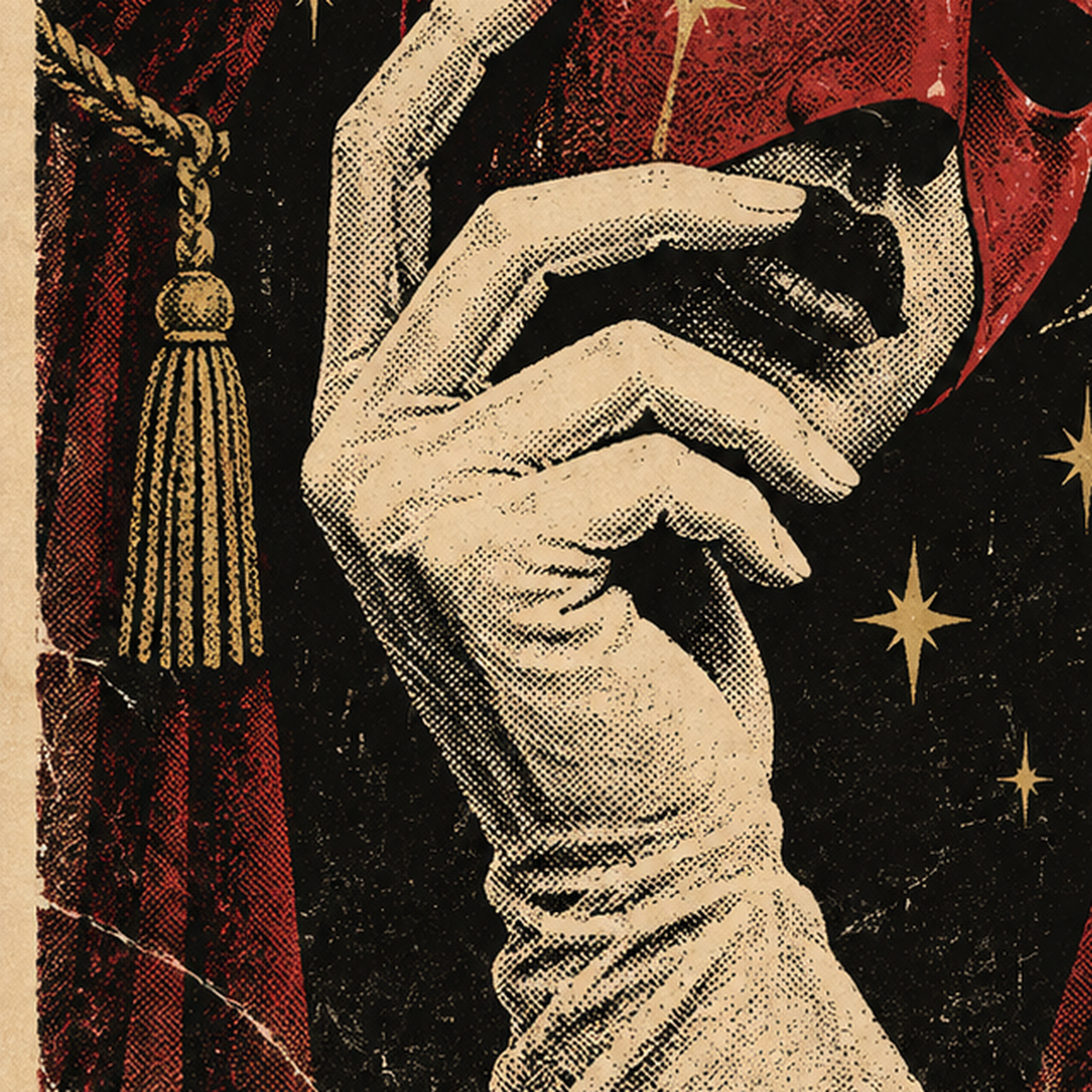 Gece Kabare Maskesi Vintage Poster – Retro Sanat Baskısı — baskının yakın çekimi, kâğıt dokusu ve renk detayı