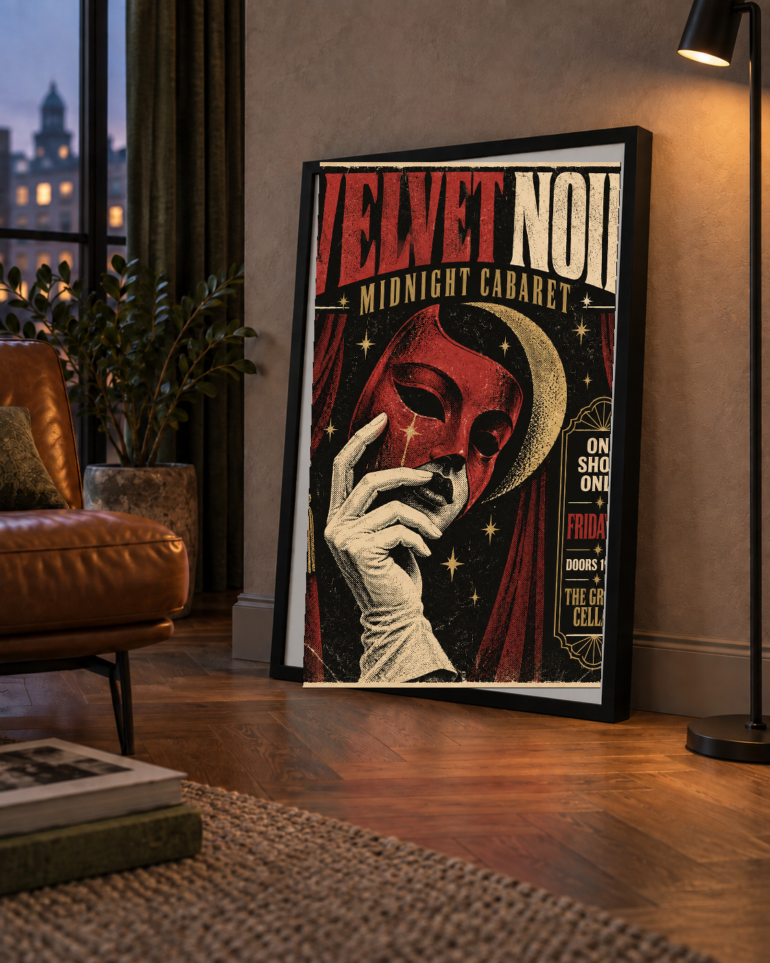 Gece Kabare Maskesi Vintage Poster – Retro Sanat Baskısı