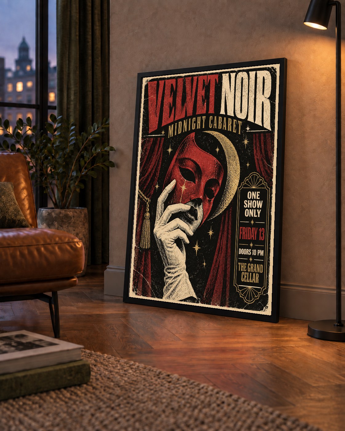 Gece Kabare Maskesi Vintage Poster – Retro Sanat Baskısı