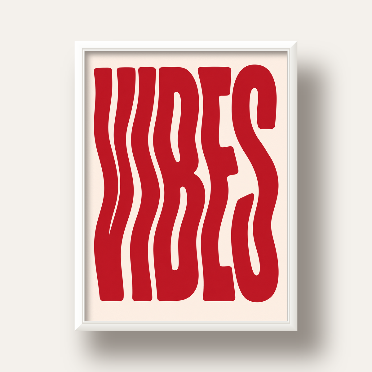 Dalgalı Tipografi Vibes Kırmızı Minimal Poster Baskısı — beyaz derin çerçeveli