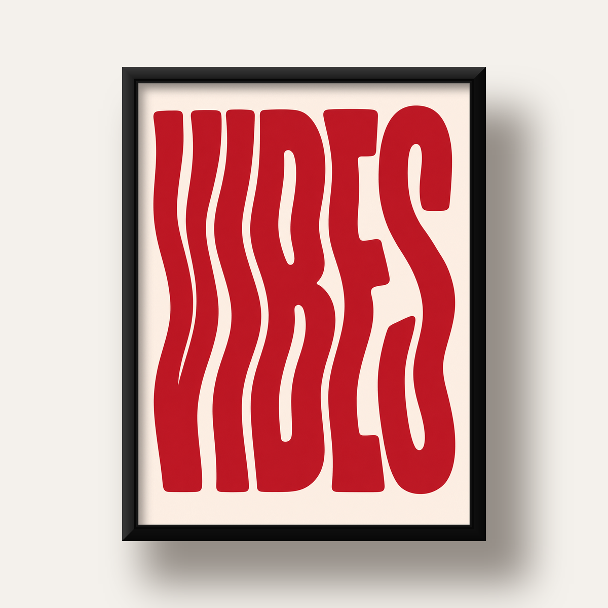 Dalgalı Tipografi Vibes Kırmızı Minimal Poster Baskısı — siyah derin çerçeveli
