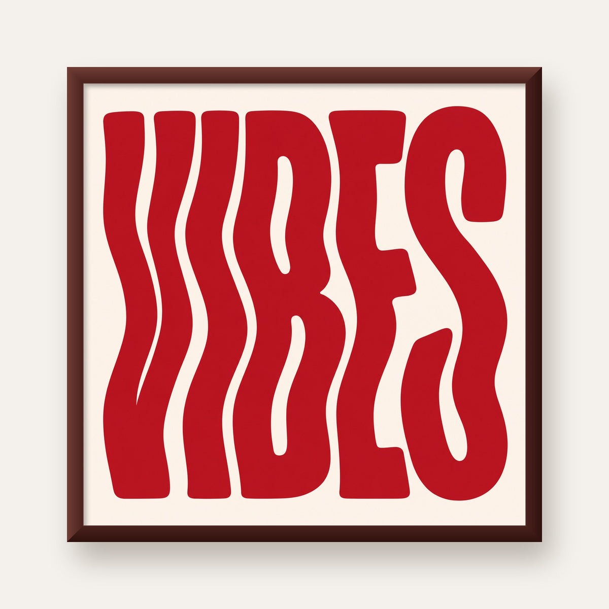 Dalgalı Tipografi Vibes Kırmızı Minimal Poster Baskısı — ceviz çerçeveli