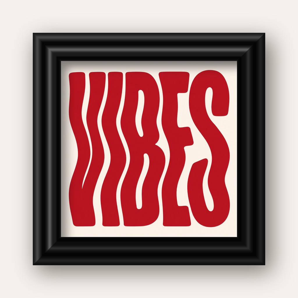 Dalgalı Tipografi Vibes Kırmızı Minimal Poster Baskısı — siyah galeri çerçeveli