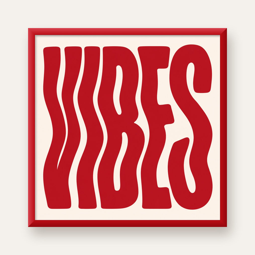 Dalgalı Tipografi Vibes Kırmızı Minimal Poster Baskısı — kırmızı çerçeveli