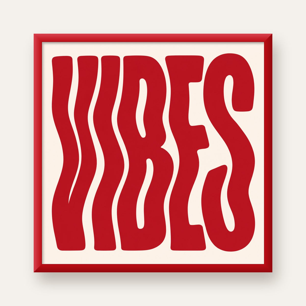 Dalgalı Tipografi Vibes Kırmızı Minimal Poster Baskısı — kırmızı çerçeveli