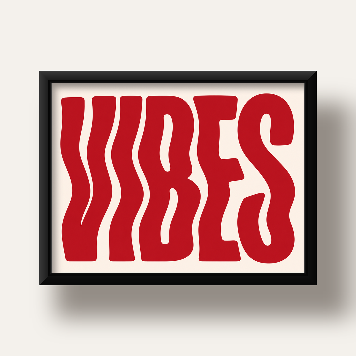 Dalgalı Tipografi Vibes Kırmızı Minimal Poster Baskısı — siyah derin çerçeveli