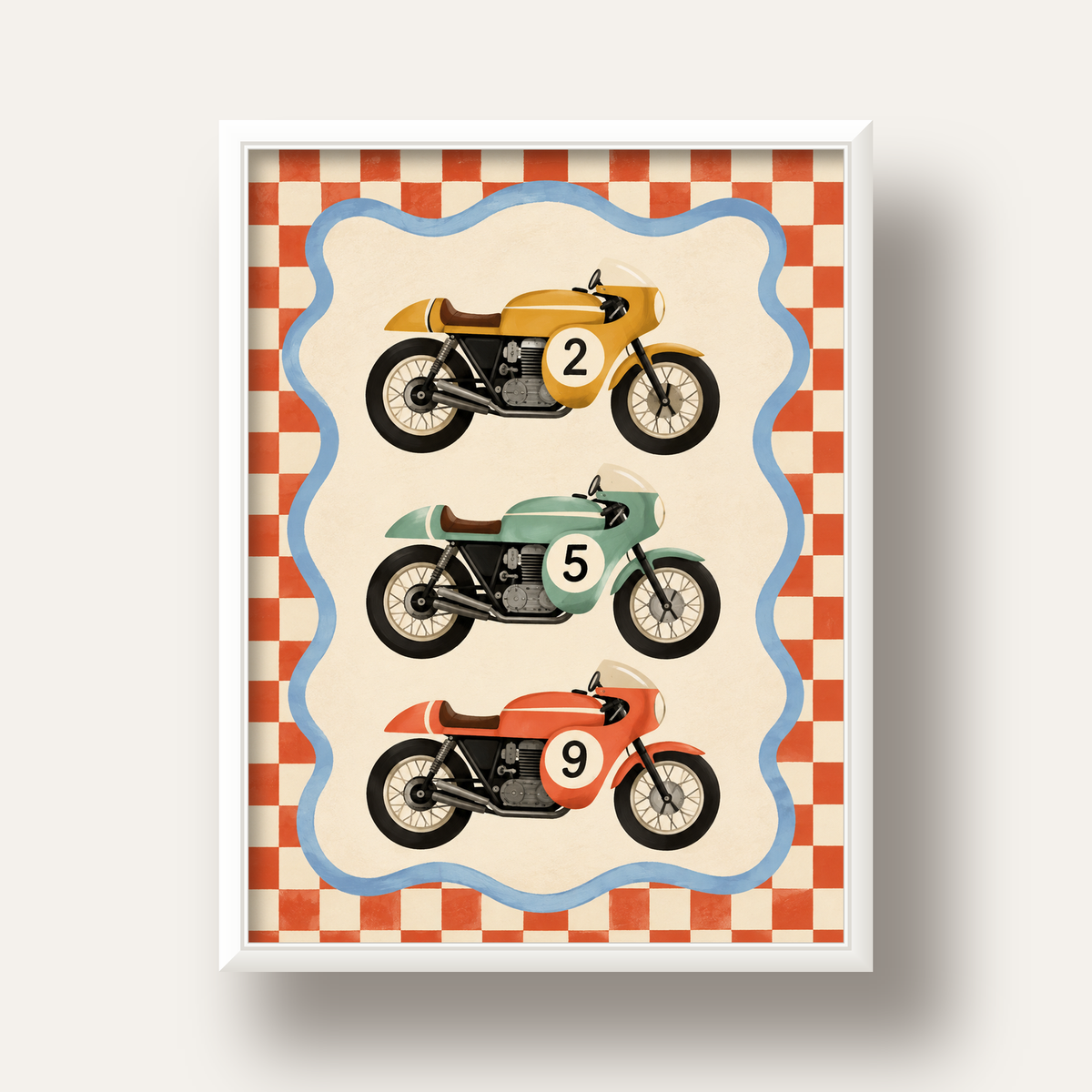 Vintage Yarış Motosikletleri — beyaz derin çerçeveli