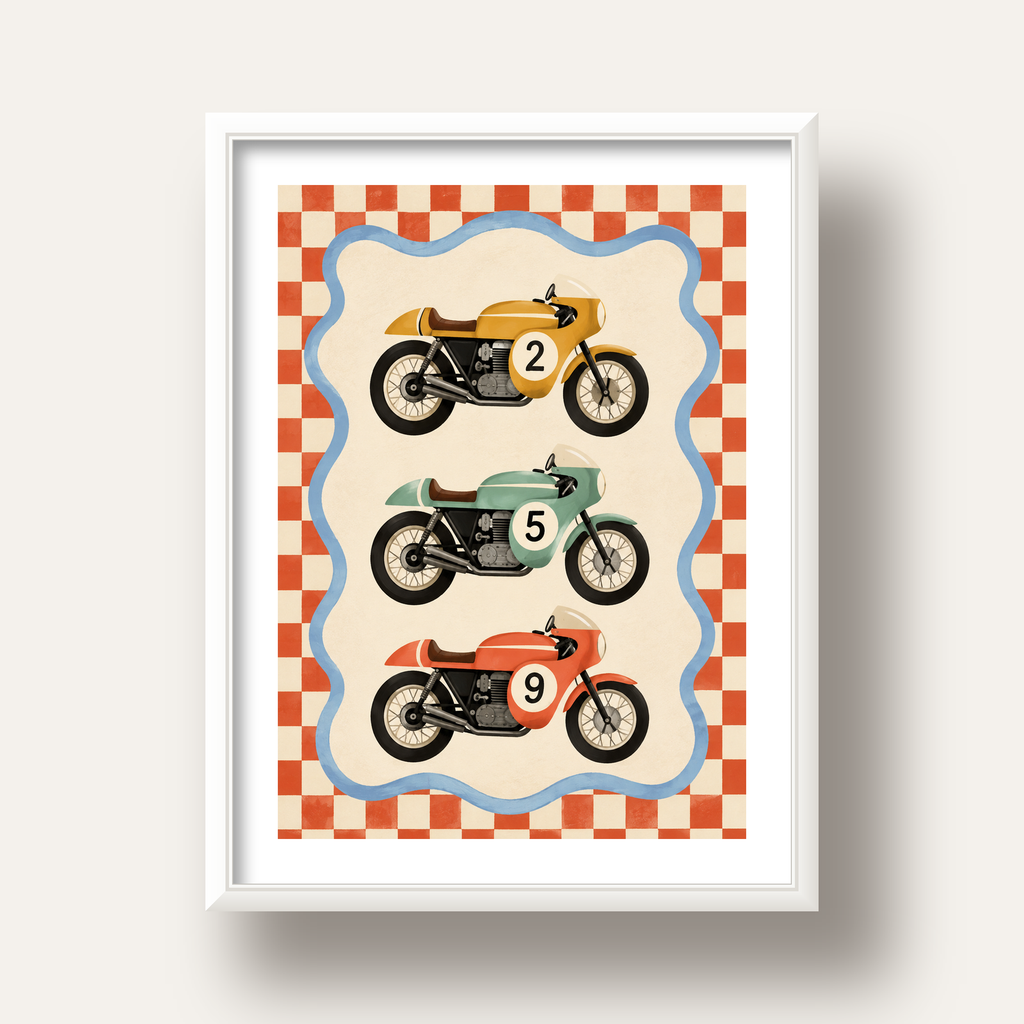 Vintage Yarış Motosikletleri — beyaz derin çerçeveli paspartulu