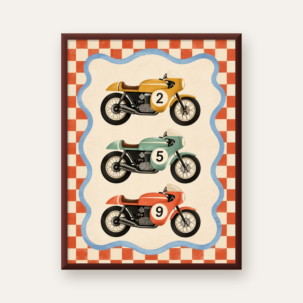 Vintage Yarış Motosikletleri — ceviz çerçeveli