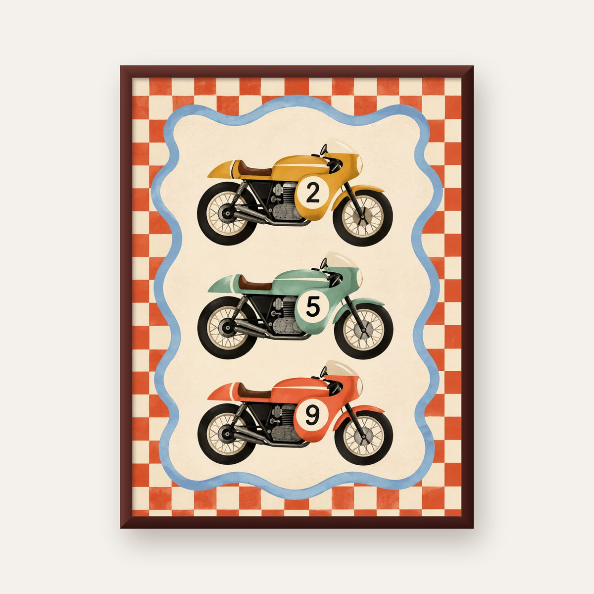Vintage Yarış Motosikletleri — ceviz çerçeveli
