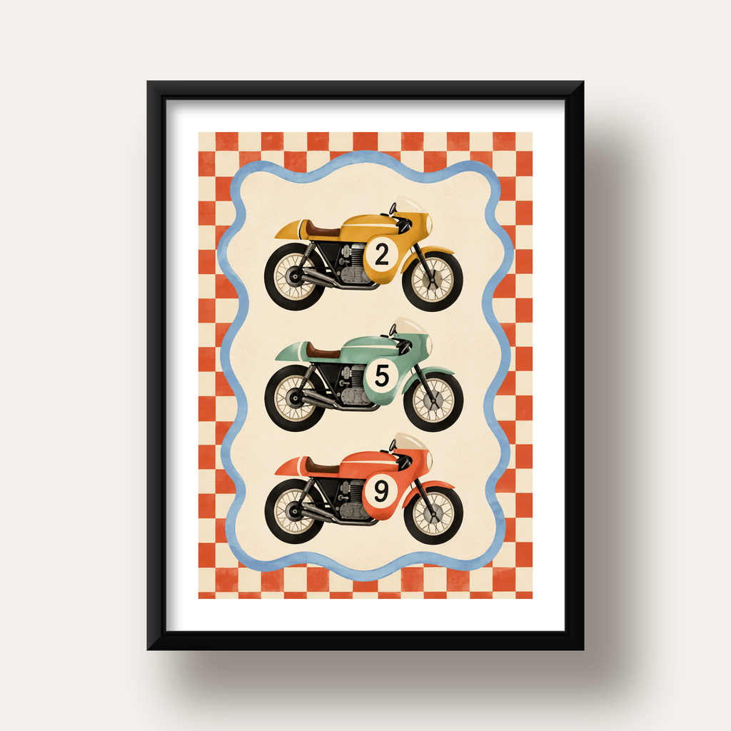 Vintage Yarış Motosikletleri — siyah derin çerçeveli paspartulu