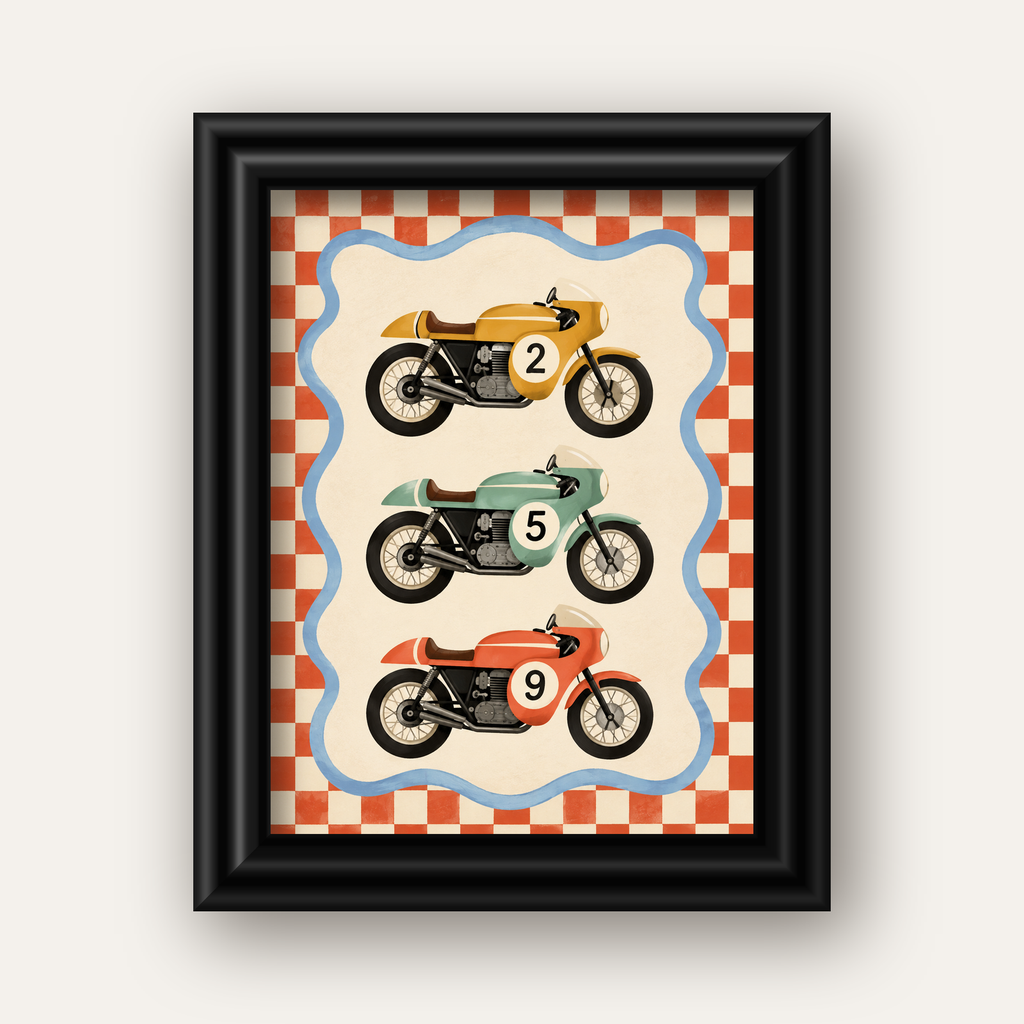 Vintage Yarış Motosikletleri — siyah galeri çerçeveli