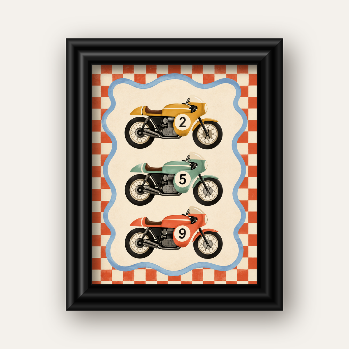 Vintage Yarış Motosikletleri — siyah galeri çerçeveli