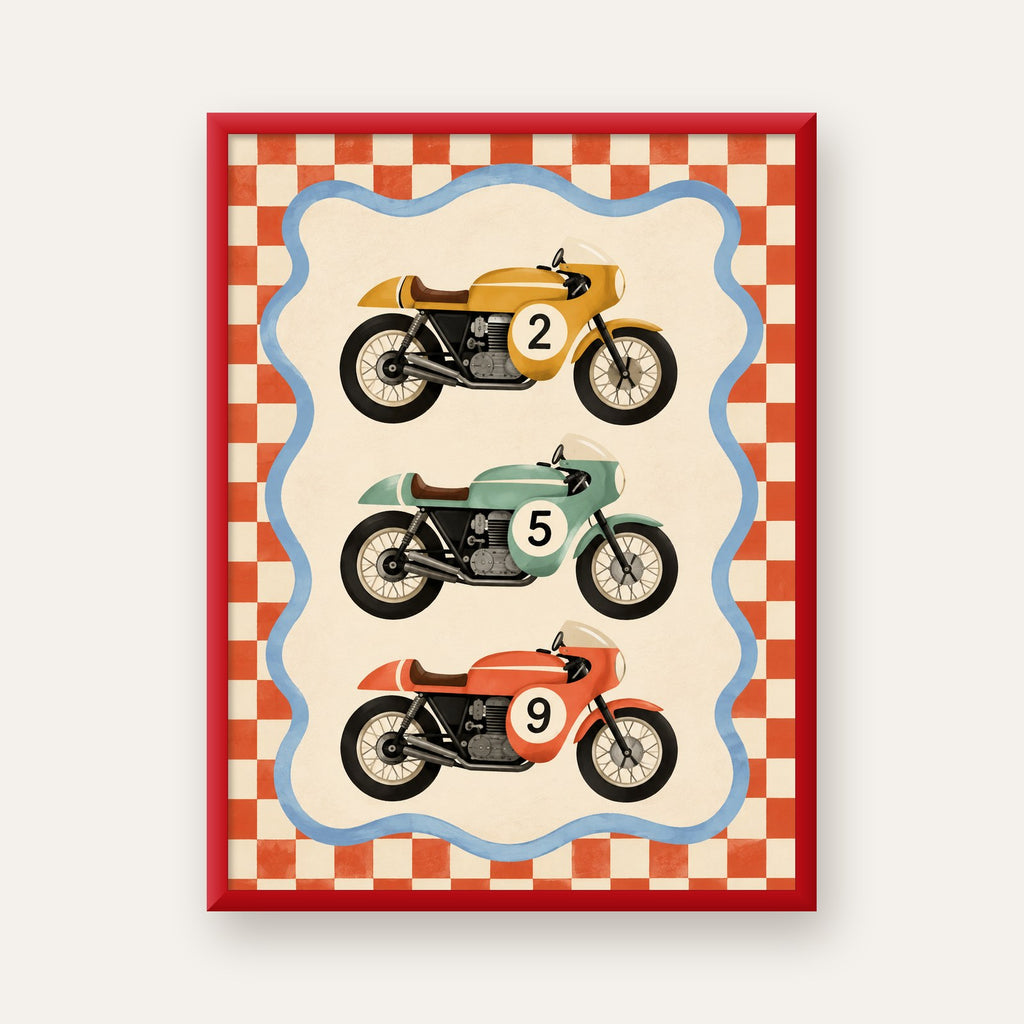 Vintage Yarış Motosikletleri — kırmızı çerçeveli