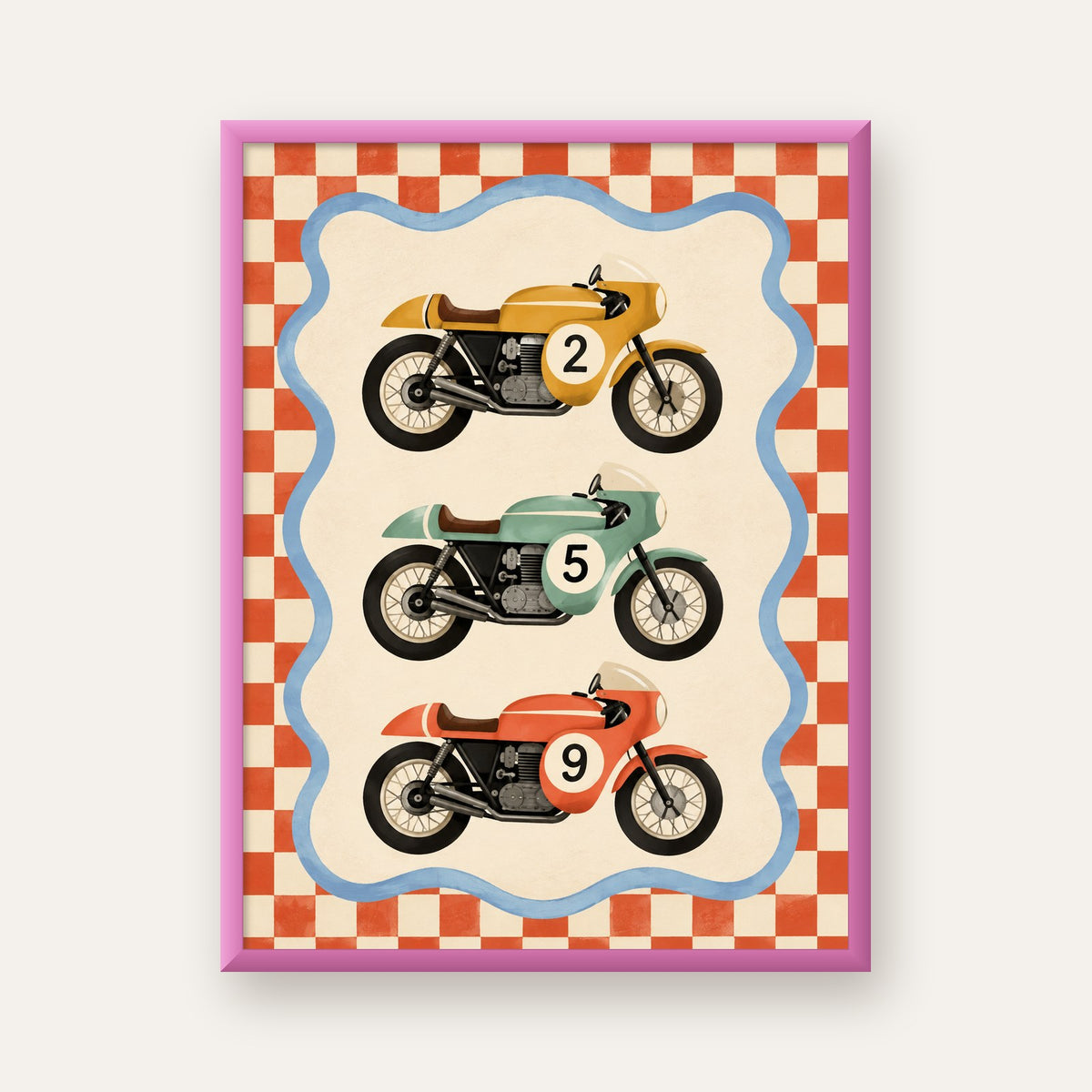 Vintage Yarış Motosikletleri — pembe çerçeveli