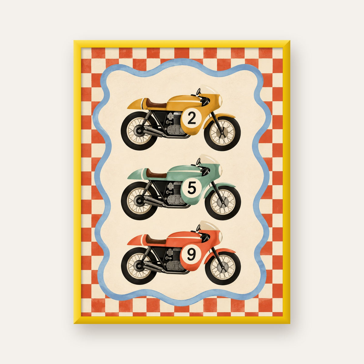 Vintage Yarış Motosikletleri — sarı çerçeveli