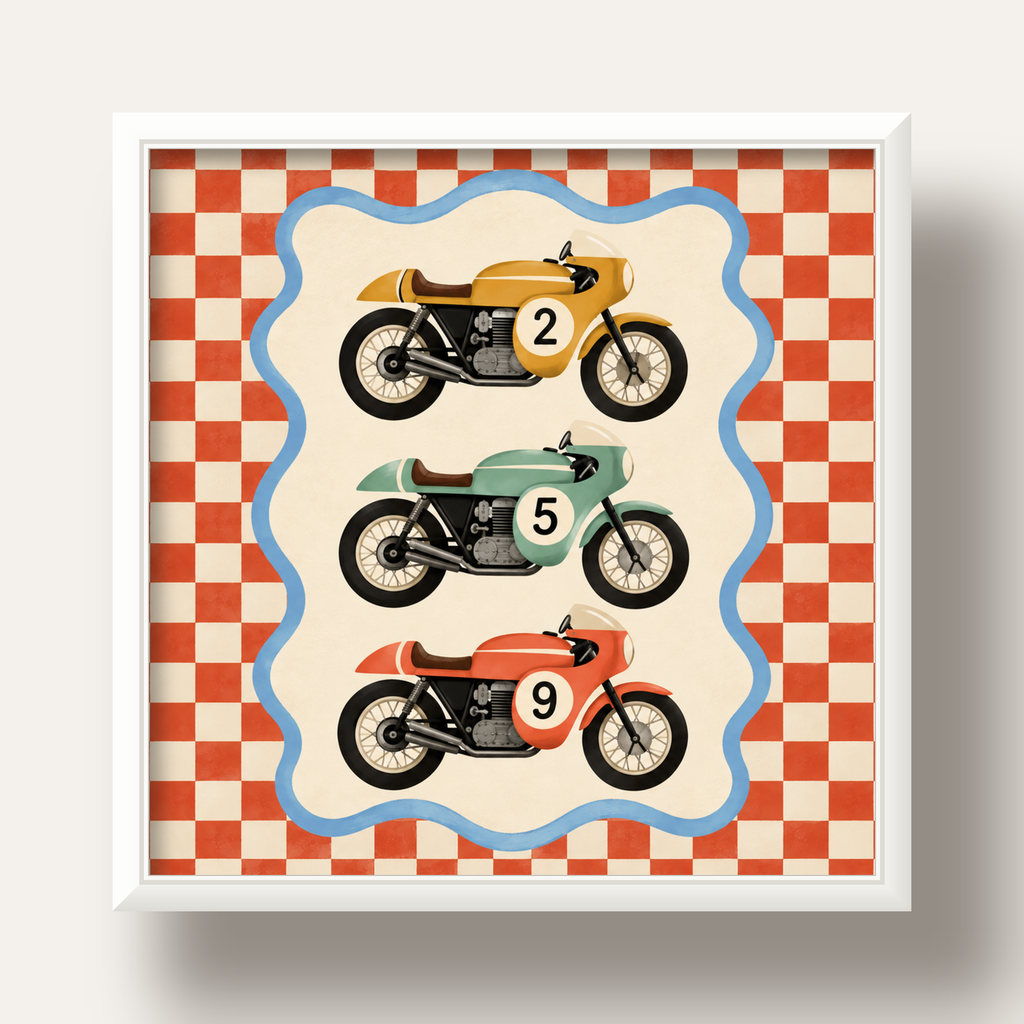 Vintage Yarış Motosikletleri — beyaz derin çerçeveli