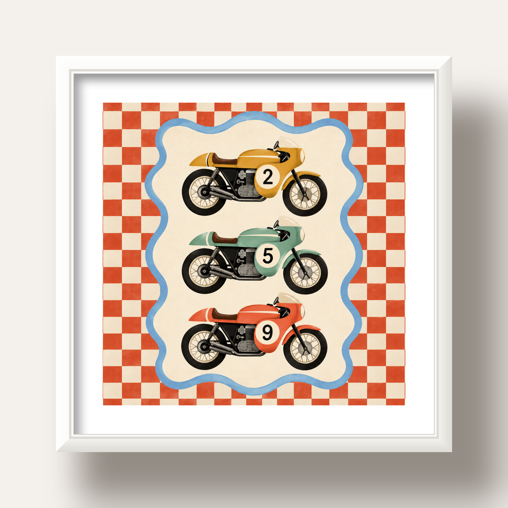 Vintage Yarış Motosikletleri — beyaz derin çerçeveli paspartulu