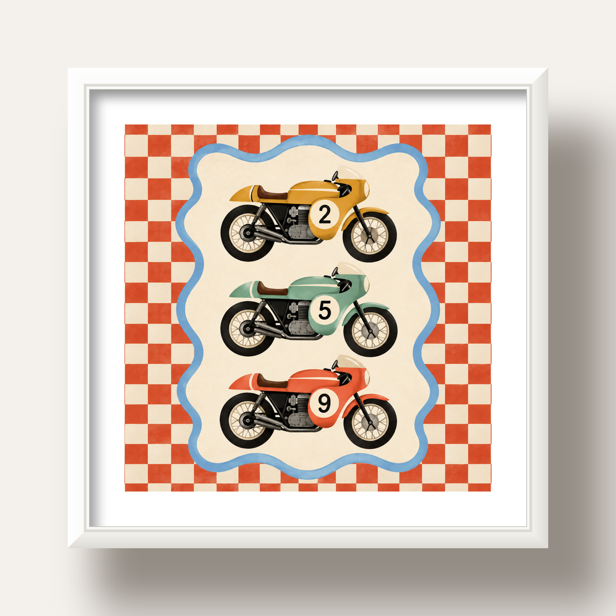 Vintage Yarış Motosikletleri — beyaz derin çerçeveli paspartulu