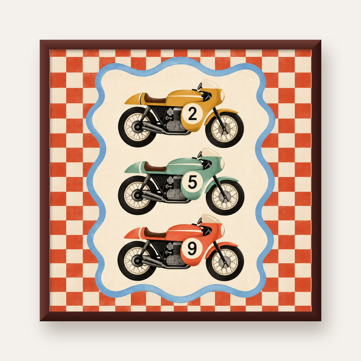 Vintage Yarış Motosikletleri — ceviz çerçeveli