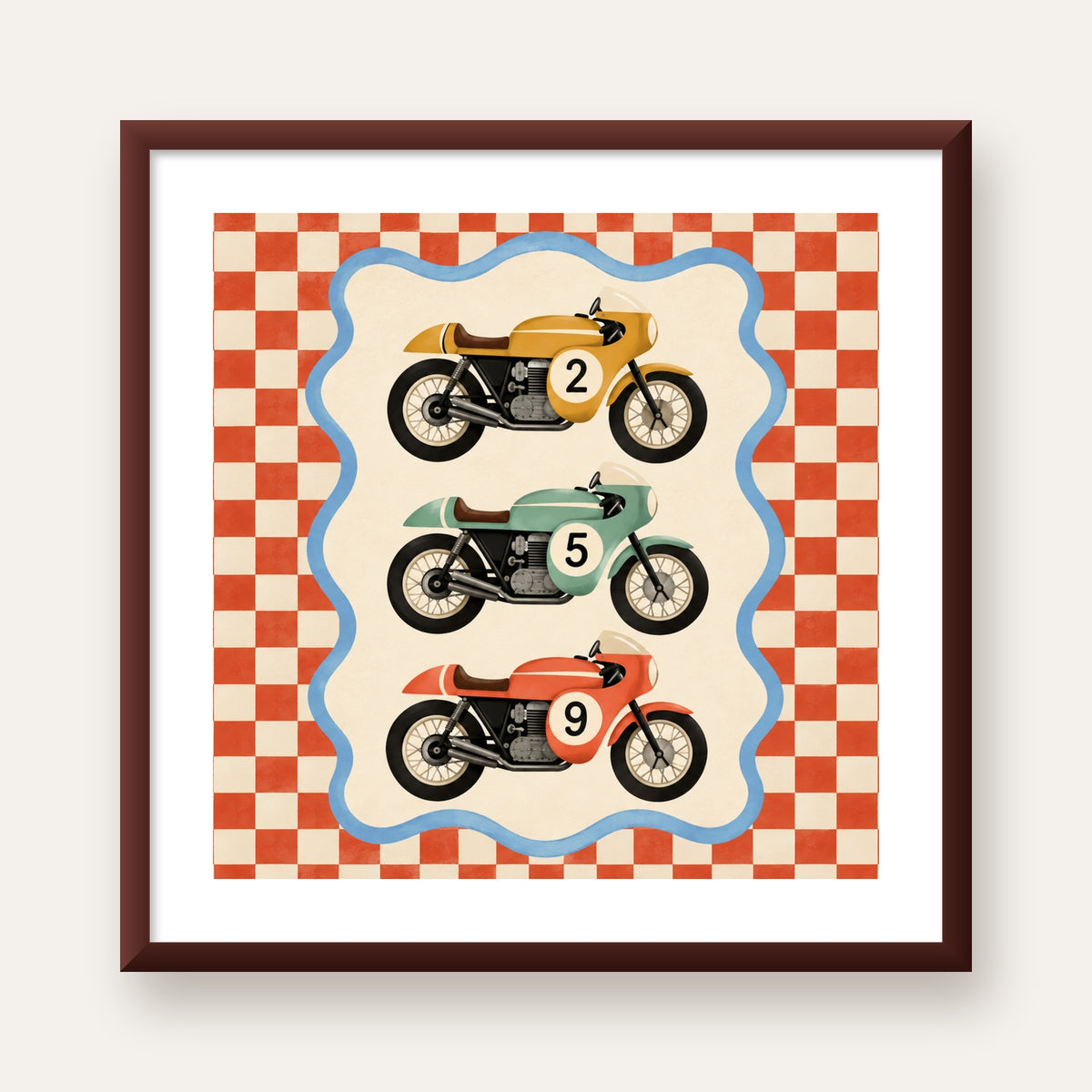 Vintage Yarış Motosikletleri — ceviz çerçeveli paspartulu